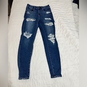 American Eagle Outfitters Curvy High Rise Blue Distressed Jeans